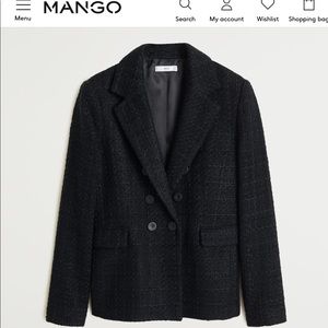 Mango Carola Tweed Blazer in Black